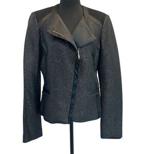 Marciano black moto asymmetrical zipper blazer jacket sparkly shiny Sz 10 NWOT